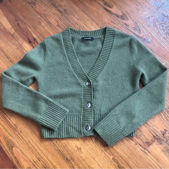 ELYSEWALKER Dove Cropped Cashmere Cardigan Bayleaf Olive‎ Green Luxurious size S - Picture 2 of 16